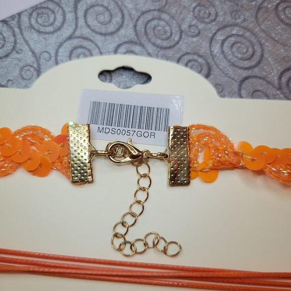 NWT Mia Collection Necklace Choker Set of 2 Orange Sequin - Picture 3 of 3